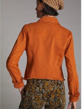 Pilcro Orange Denim Jacket with Frayed Hem